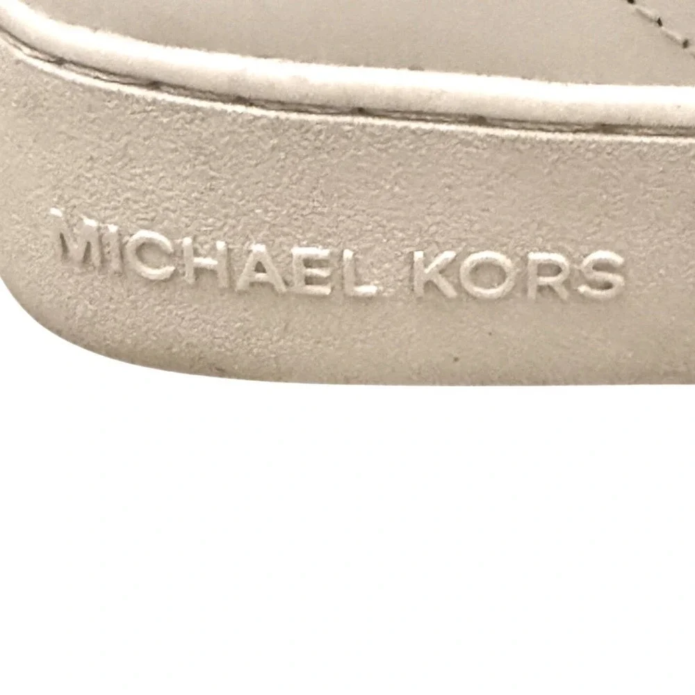 Michael Kors White Leather Low Top Sneakers Green Croc Trim Perforated Womens 8M